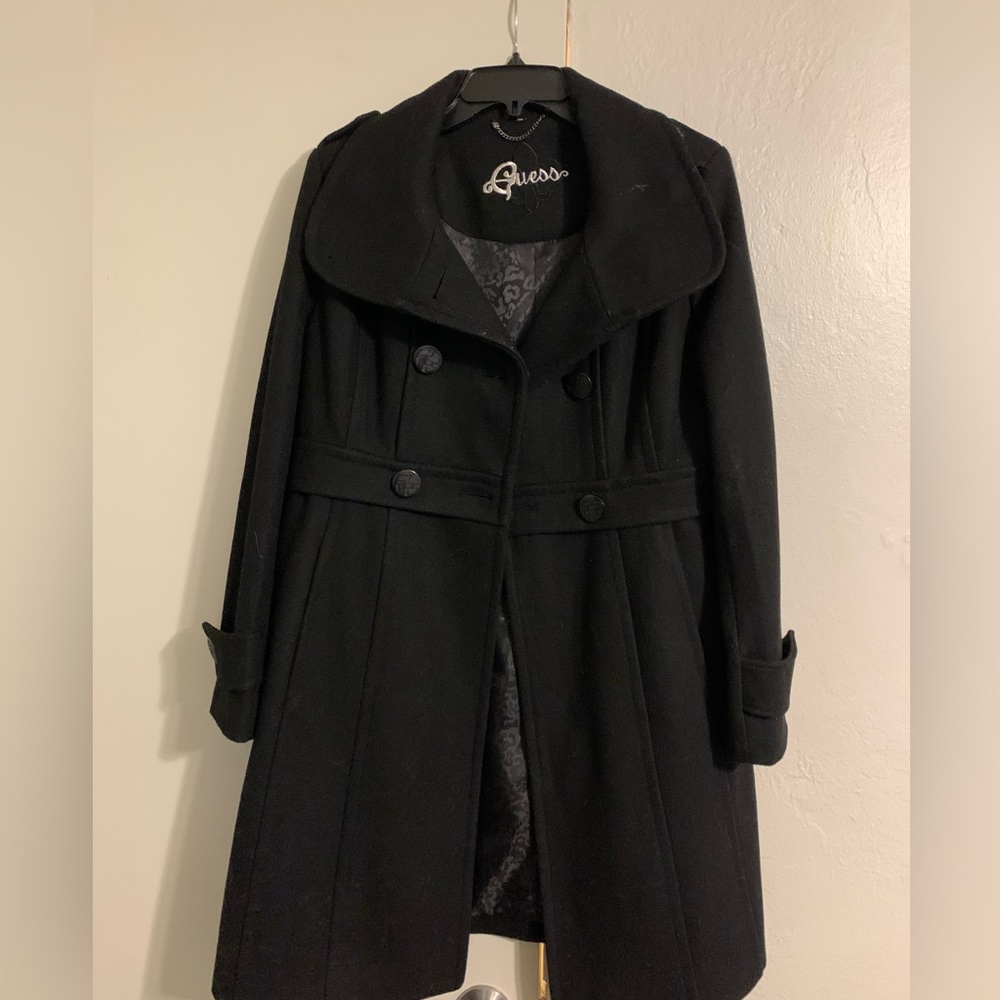 Black Guess coat in petite medium